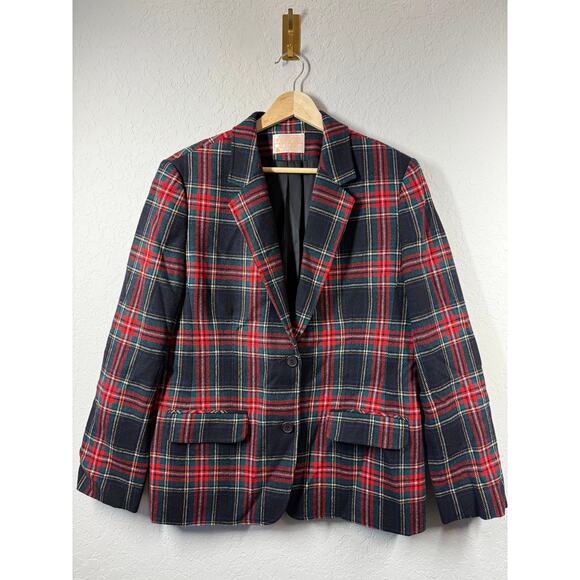 Pendlelton Women's Wool Red Green Black Plaid Blazer Size 14 - Picture 1 of 10